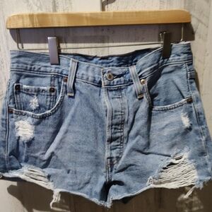Levi's 501 Distressed Denim Button Fly Cutoff Shorts Women's Size 28W